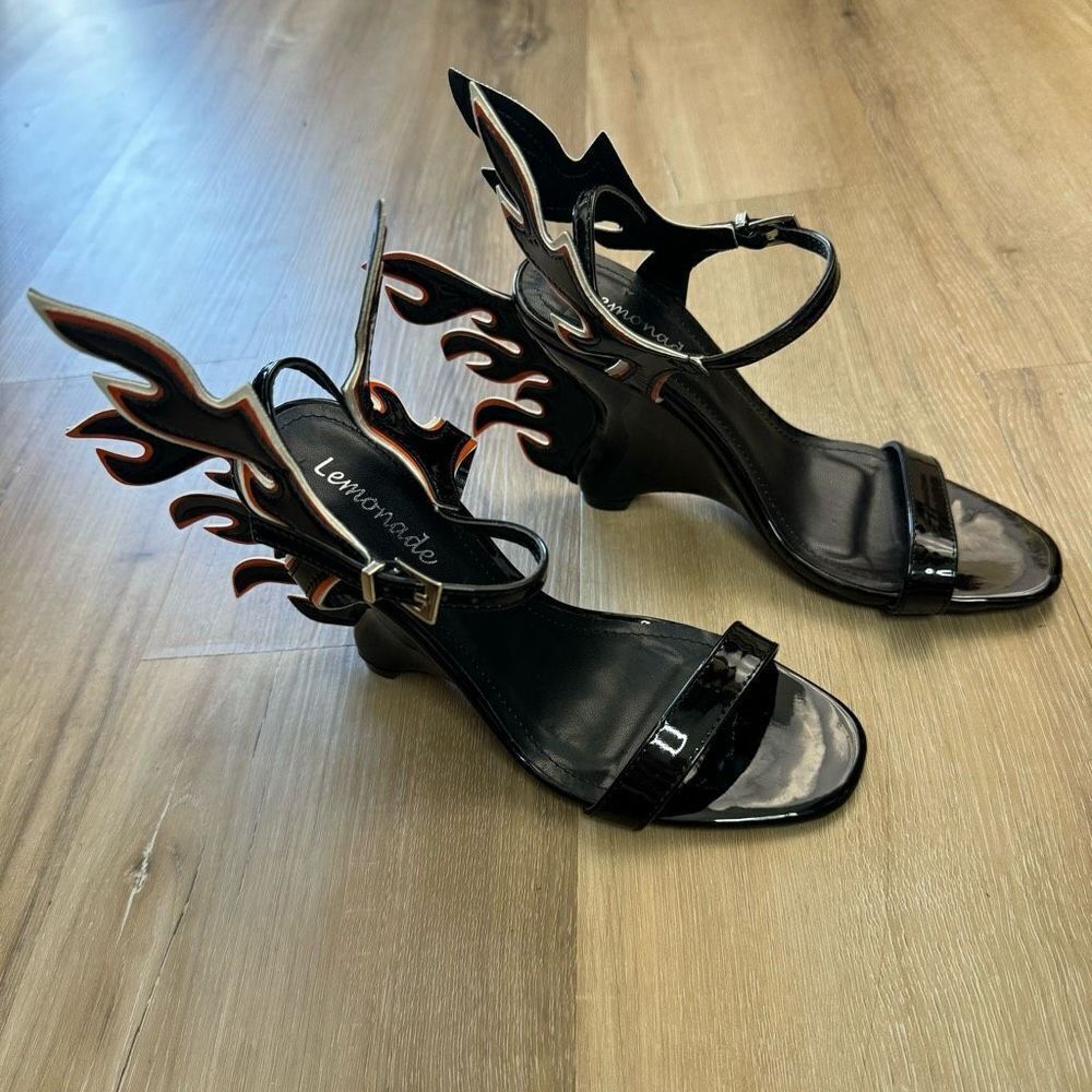 Lemonade Womens Open Toe Flame High Wedge Heel Sandals Ankle Strap Slingbacks 7M